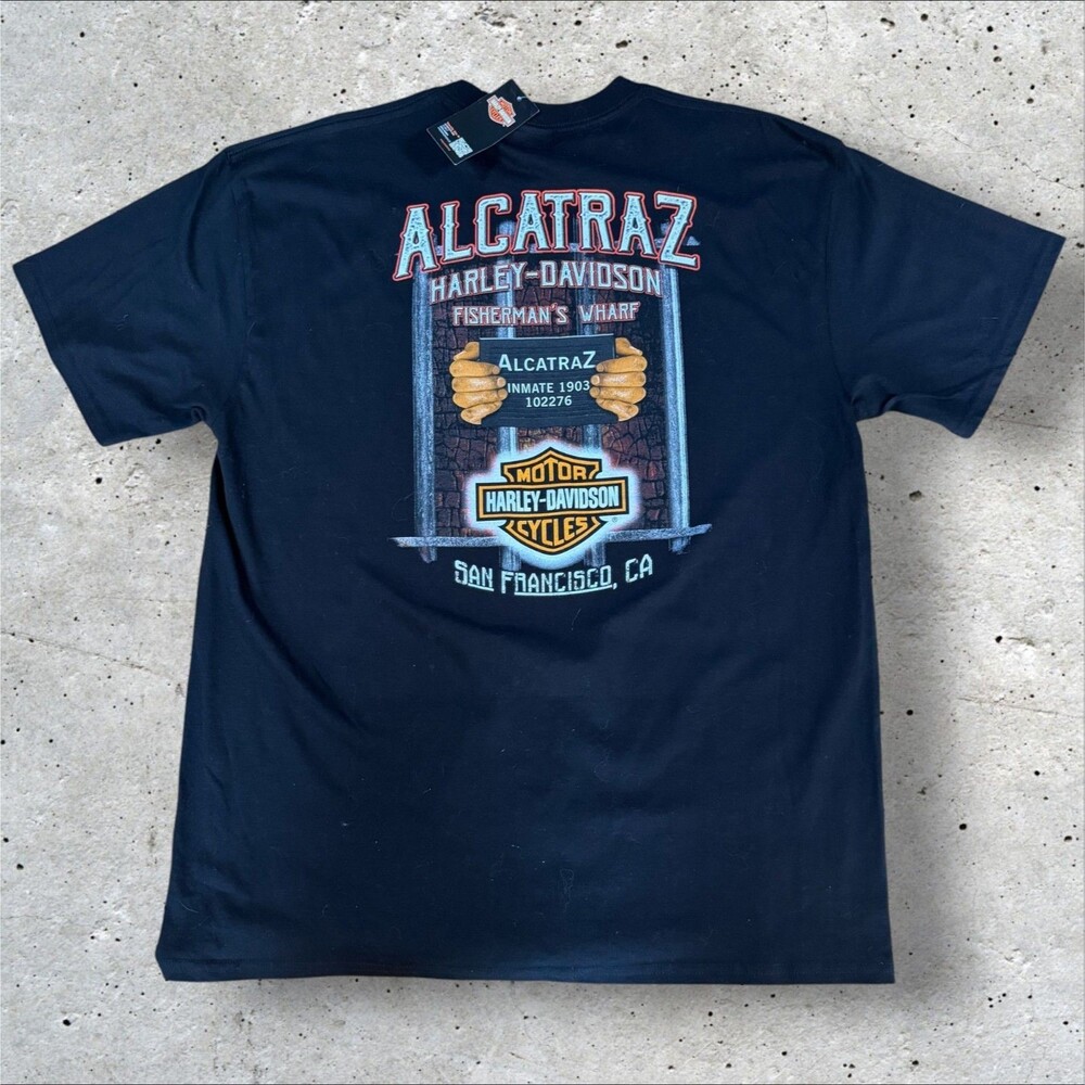Harley Davidson Mens XL Alcatraz San Francisco CA Prison Inmate Graphic Tee NWT